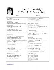 English worksheet: I think I love you - David Cassidy