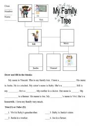 English Worksheet: family tree reading and writing