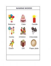 English worksheet: Naming words