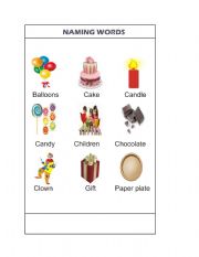 English Worksheet: Naming words