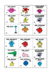 English Worksheet: Mr Men Adjectives Bingo! (part 1)