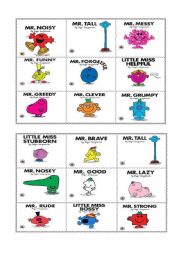 Mr Men Adjectives bingo (part2)