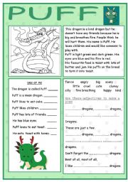 English Worksheet: Puff the lonely dragon