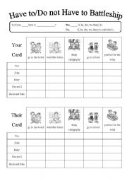 English Worksheet: Have to/Do Not Have to...Modal Battle Ship Game