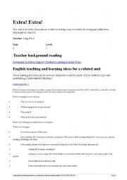 English Worksheet: Extra Extra Newspaper report writing