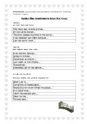 English Worksheet: Word Building. Make the sentences true for you.