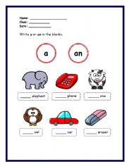English Worksheet: Article- A or An