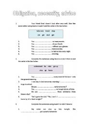 English worksheet: Obligation, necessity, advice