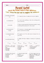 English Worksheet: > Phrasal Verbs Practice 61! > --*-- Definitions + Exercise --*-- BW Included --*-- Fully Editable With Key!