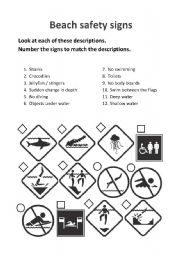 English Worksheet: Beach safety signs