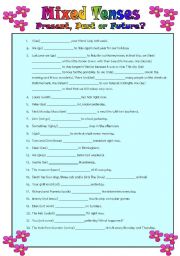 English Worksheet: MIXED TENSES REVISION: PRESENT, PAST OR FUTURE? KEY INCLUDED