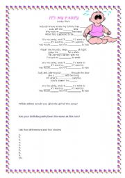 English Worksheet: SONG- Its my party and Ill cry if I want to