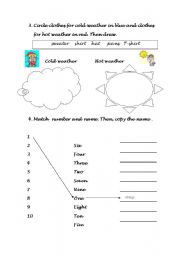 English worksheet: test numbers and weather 