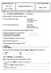 English Worksheet:  7th form English Test ( tunisian pupils )