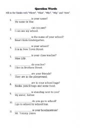 English Worksheet: Question Words