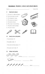 English Worksheet: school objects