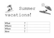 English worksheet: Summer vacations