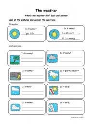 English Worksheet: Is it sunny? Yes it is.  / No it isnt.  It is cloudy.