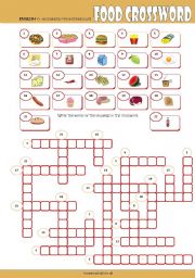 English Worksheet: Food Crossword