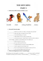 English Worksheet: The Lion King Part 1