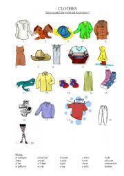 English Worksheet: clothes: match the words and the pictures!