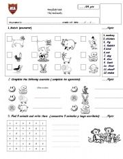 English Worksheet: english test animals