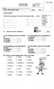 English Worksheet: english test days of the week