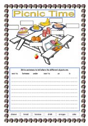 English Worksheet: Picnic Prepositions of place