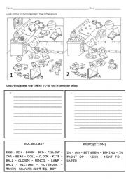 English Worksheet: Spot the diferences with There is and There are