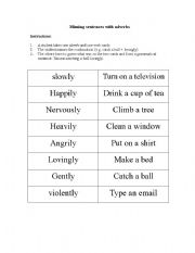 English worksheet: Miming sentences with adverbs