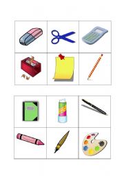 English Worksheet: School supplies bingo cards part 7
