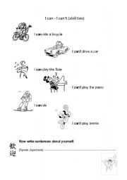 English Worksheet: Abilities (CAN - CANT)