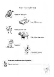 English worksheet: Abilities (CAN - CANT)