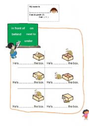 English worksheet:  propositions of place