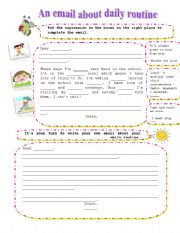 English Worksheet: daily routine email