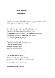 English Worksheet: hotel california