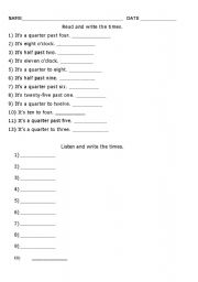 English Worksheet: TEST: TELLING THE TIME