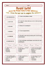 > Phrasal Verbs Practice 62! > --*-- Definitions + Exercise --*-- BW Included --*-- Fully Editable With Key!