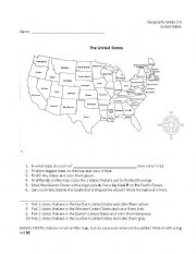 English worksheet: Unites States Geography Worksheet