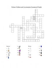 English Worksheet: Picture Clothes and Accessories Crossword Puzzle