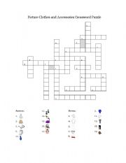 English worksheet: Picture Clothes and Accessories Crossword Puzzle