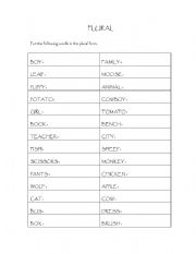 English worksheet: plural test