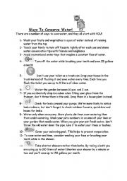 English Worksheet: Ways To Conserve Water