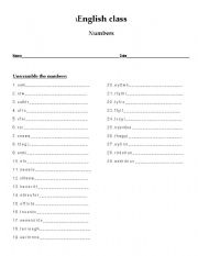 English Worksheet: Numbers