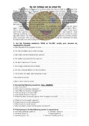 English Worksheet: My last holidays and my school life