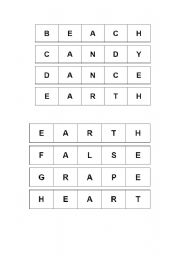 English Worksheet: bingo 
