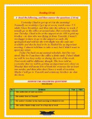 English Worksheet:  A 20 marks reading passage