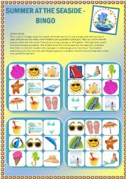 Summer at the seaside - Set of 16 bingo cards