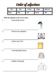 English Worksheet: Order of adjectives