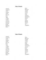 English Worksheet: False Cognates